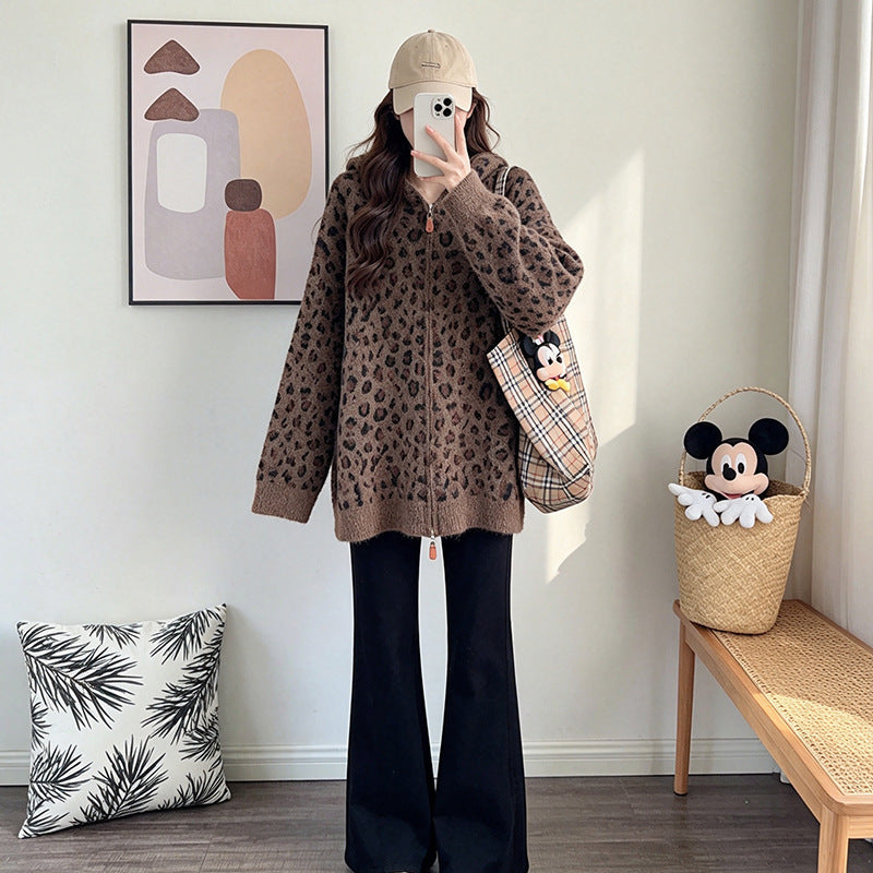 Women's Leopard-Print Hooded Sweater