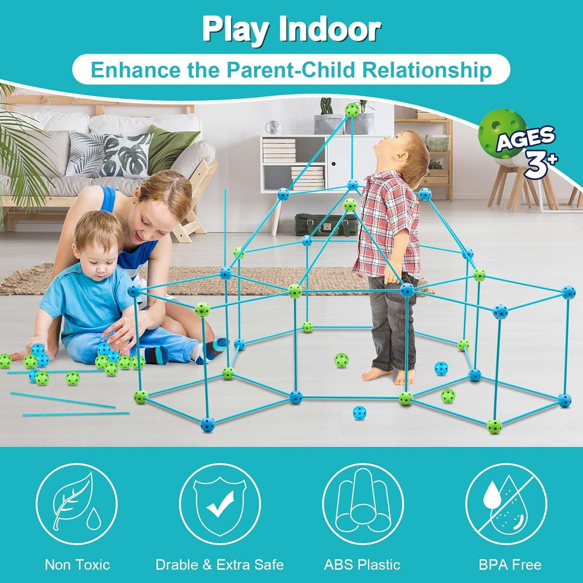 Kids' STEM Fort Building Kit with Rods & Connectors