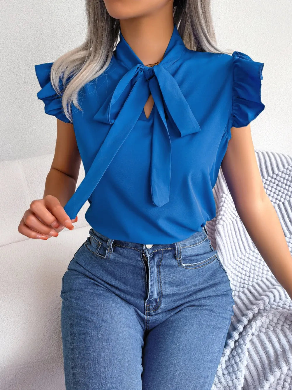 Women's Tie-Neck Cap-Sleeve Blouse