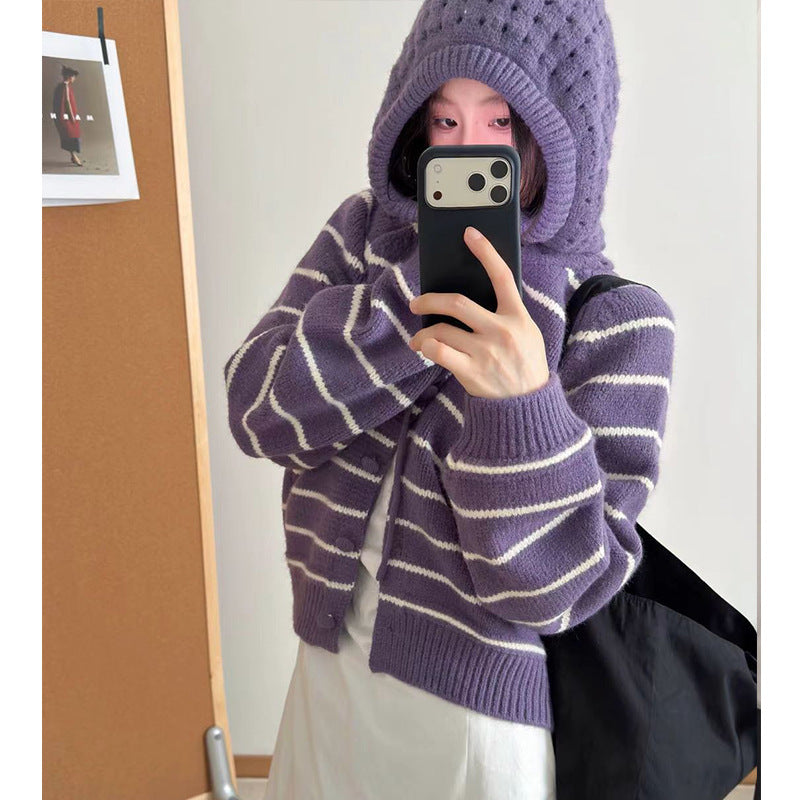 Women's Striped Hooded Sweater