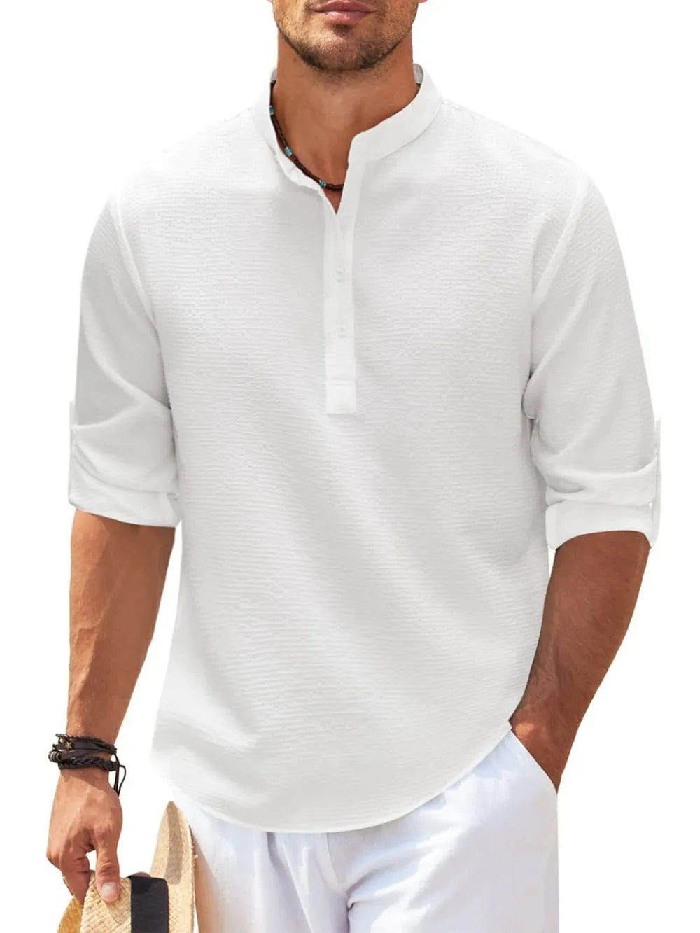 Men's Plus Size Half-Button Long-Sleeve Shirt