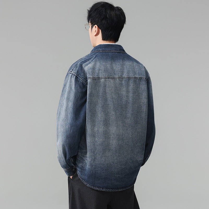 Men's Plus Size Retro Distressed Denim Shirt