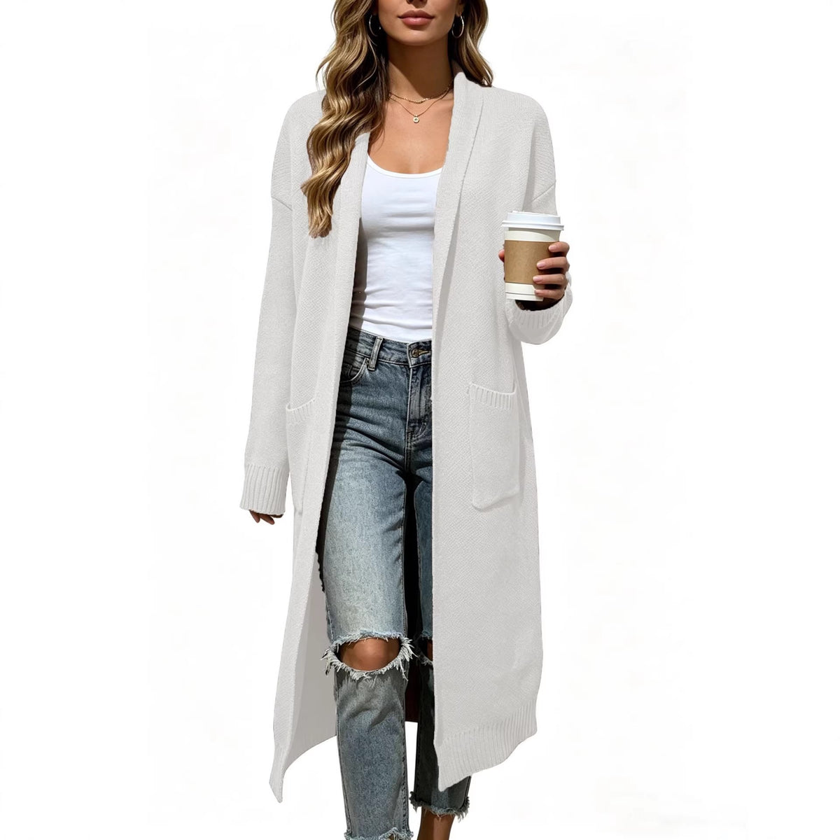 Relaxed Shawl-Collar Long Cardigan