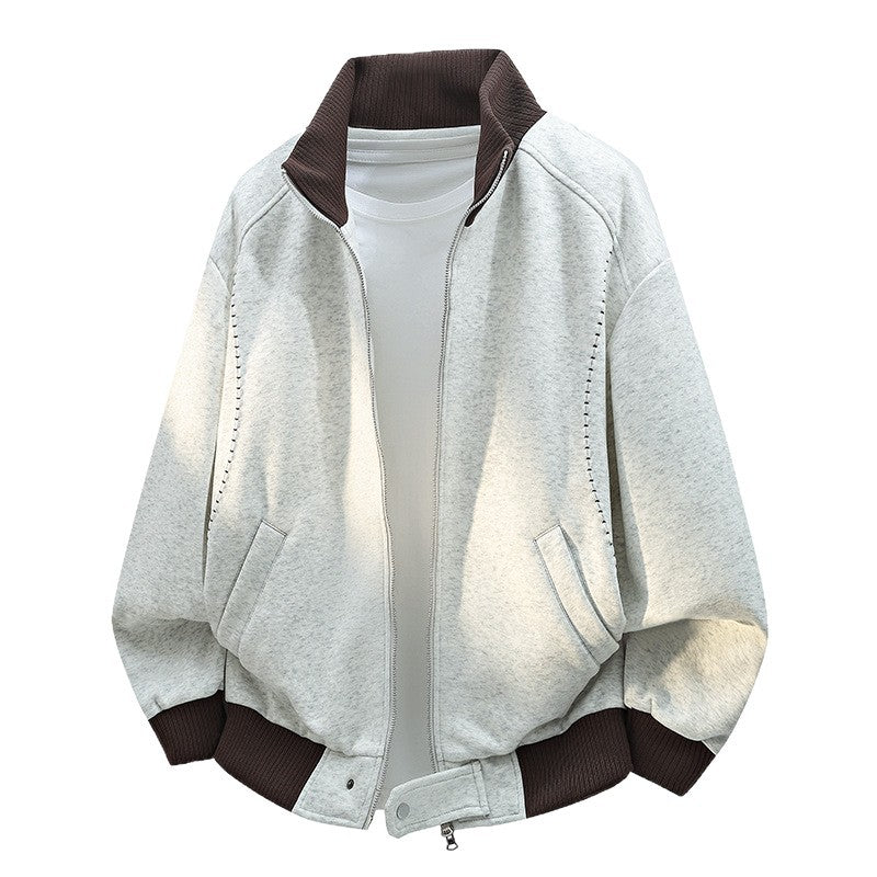 Men's Plus Size Color-Block Ribbed-Collar Jacket