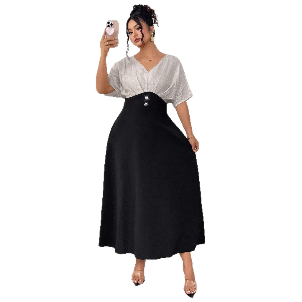 Women's Plus Size V-Neck Colorblock Maxi Dress