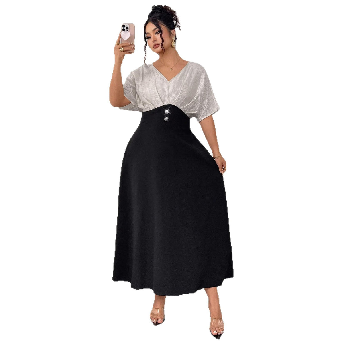 Women's Plus Size V-Neck Colorblock Maxi Dress