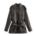 Belted Olive Green Faux-Leather Jacket