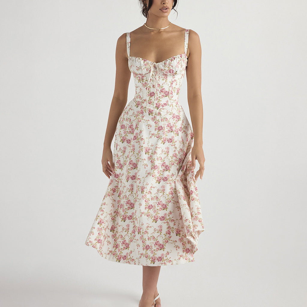 Floral Backless Sleeveless Midi Dress