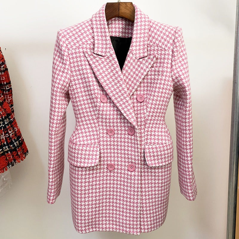 Double-Breasted Plaid Tailored Coat