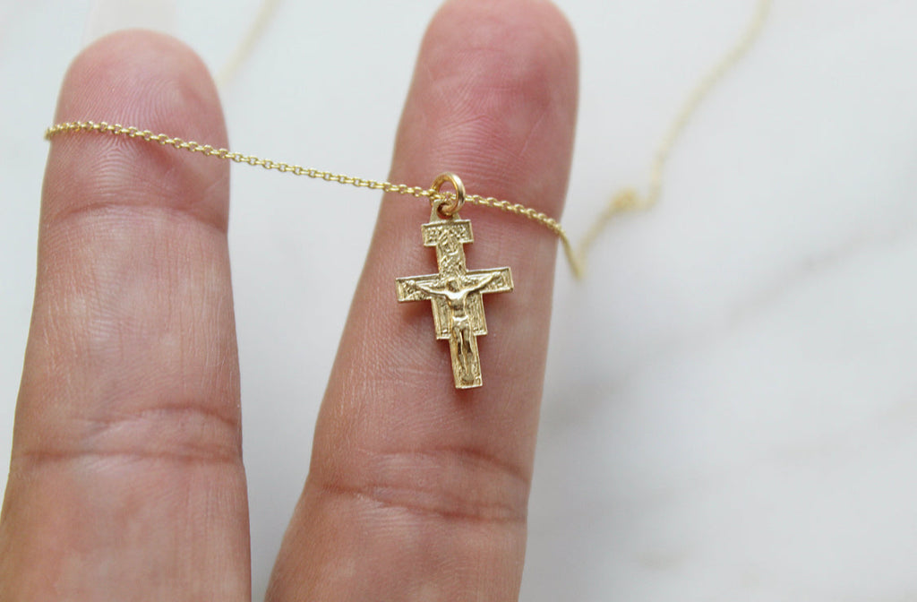 14K Gold San Damiano Crucifix Necklace