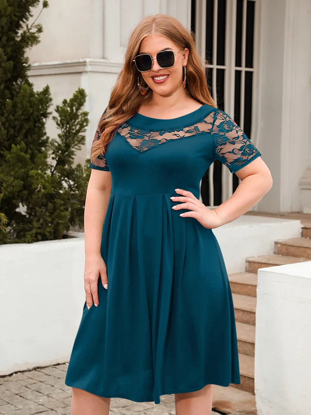 Women's Plus Size Ruched Short-Sleeve Dress