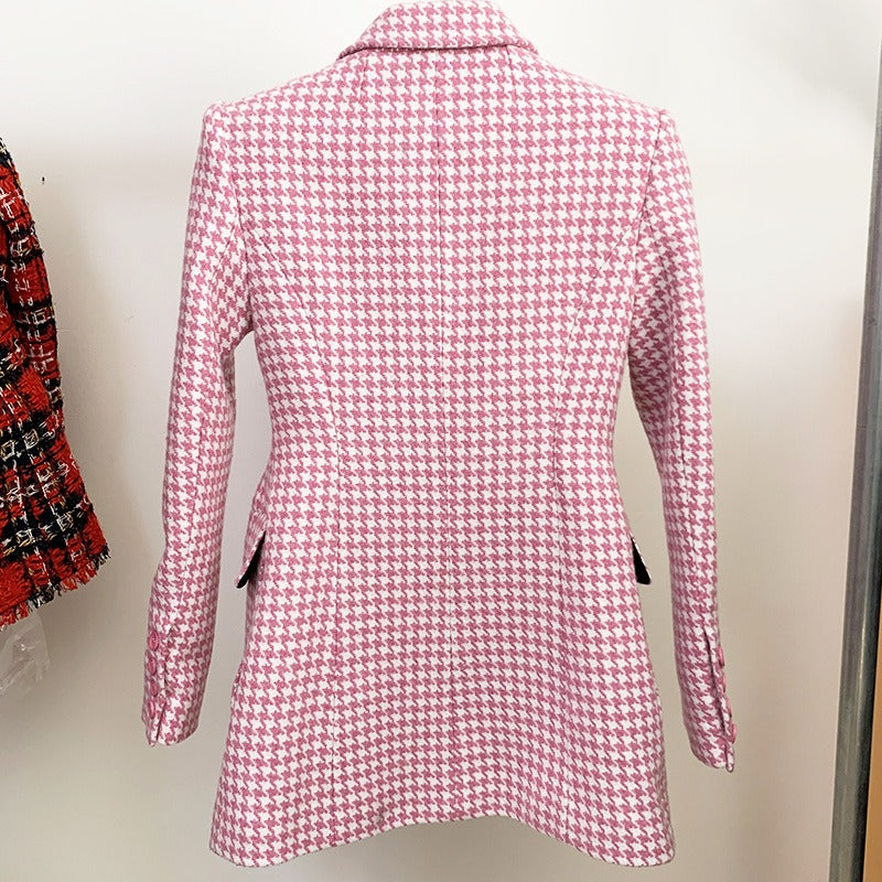 Double-Breasted Plaid Tailored Coat