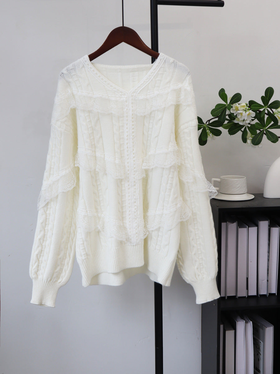 Relaxed V-Neck Pullover Sweater