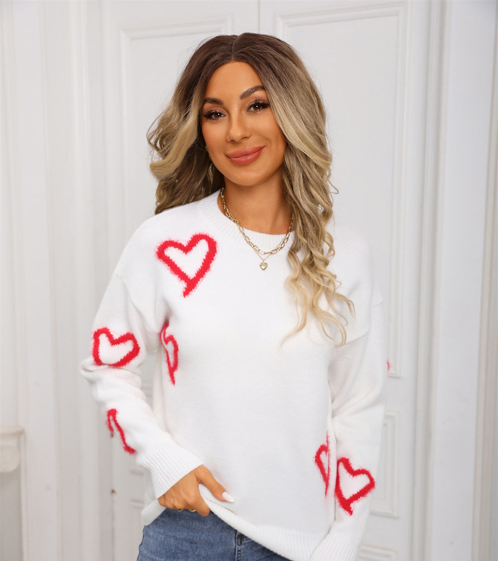 Heart Crewneck Pullover Sweater