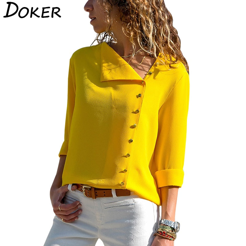Women's Plus Size Skew-Collar Chiffon Blouse