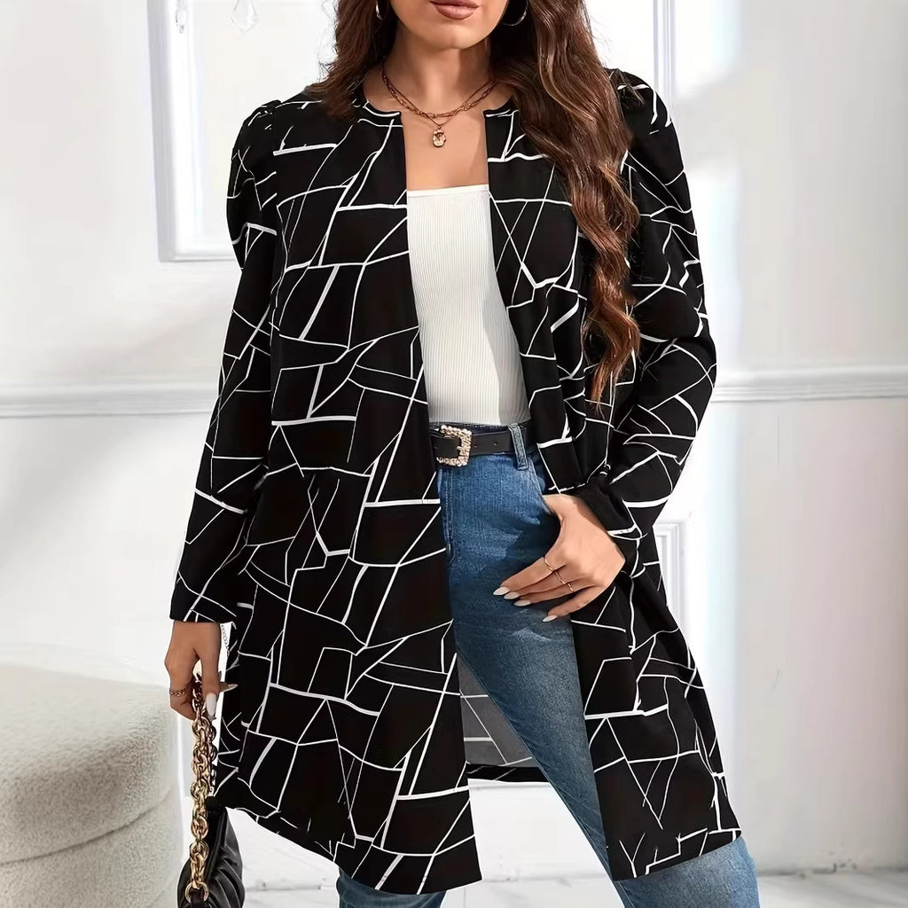 Women's Plus Size Printed Loose-Fit Cardigan