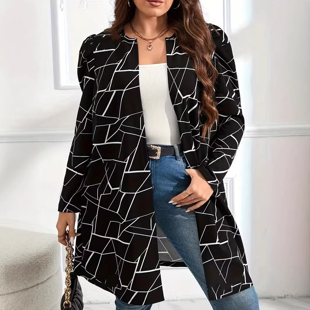 Women's Plus Size Printed Loose-Fit Cardigan