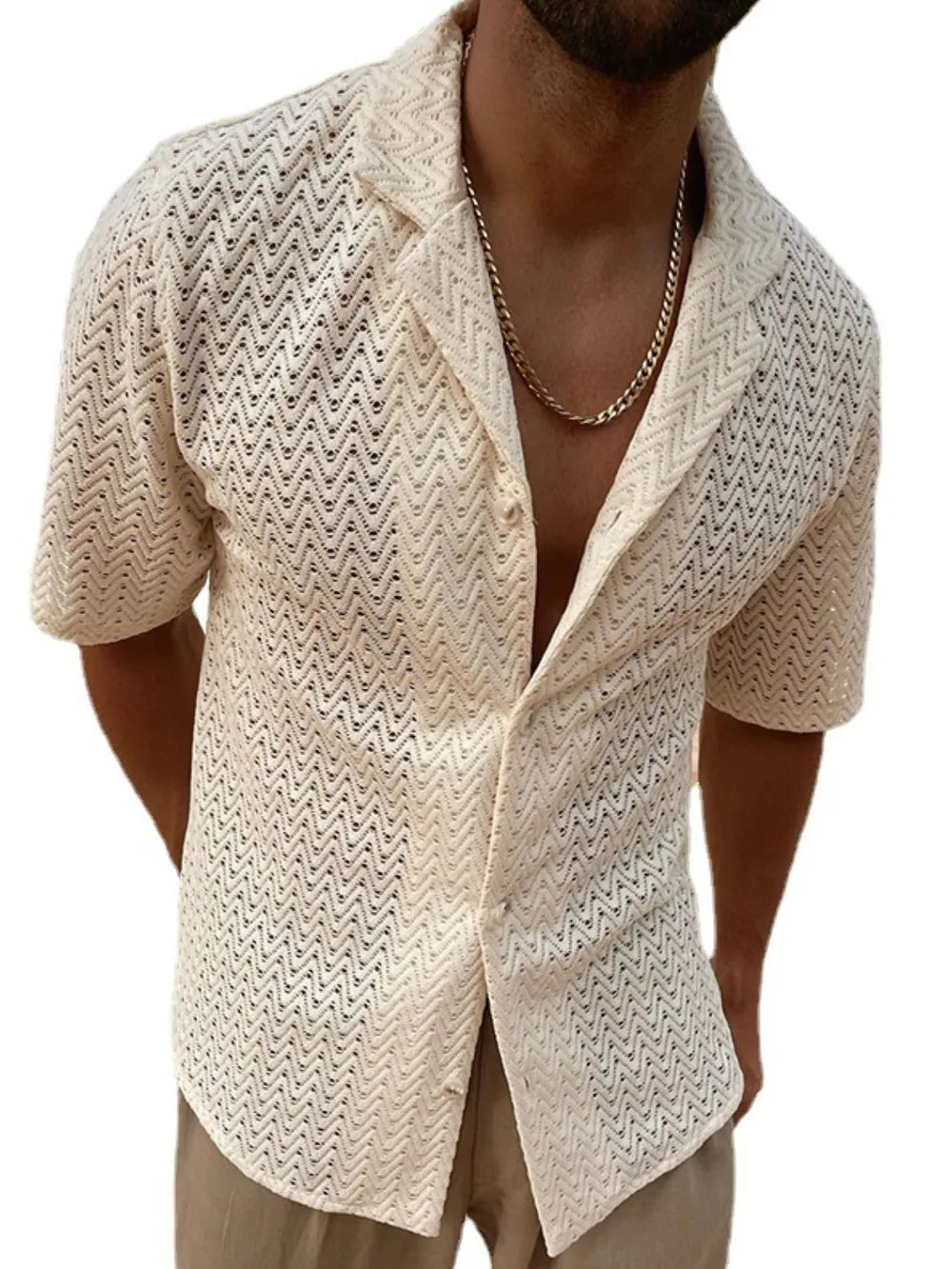 Men's Plus Size Herringbone Button-Down Knit Shirt