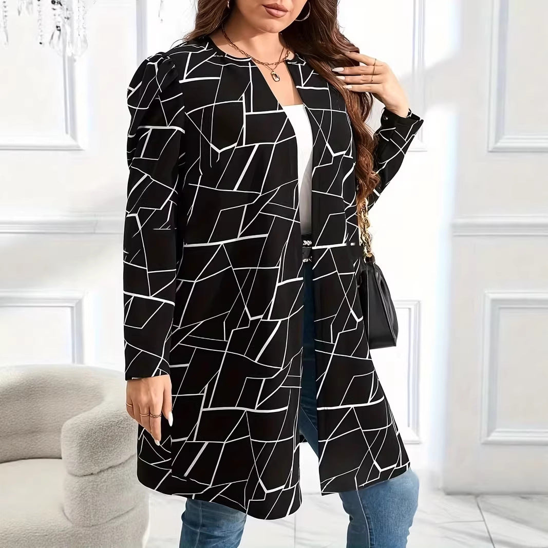 Women's Plus Size Printed Loose-Fit Cardigan