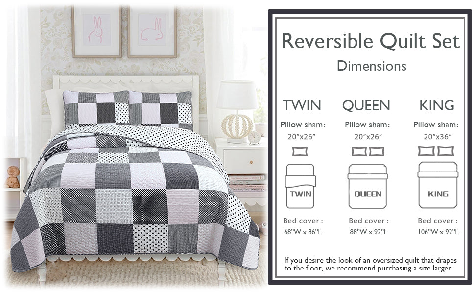 Pink, Black & White Polka Dot Cotton Patchwork Quilt Set