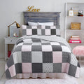 Pink, Black & White Polka Dot Cotton Patchwork Quilt Set