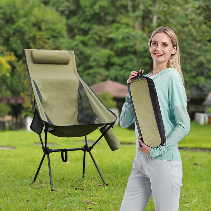 Lightweight Aluminum Folding Camping Chair with Headrest