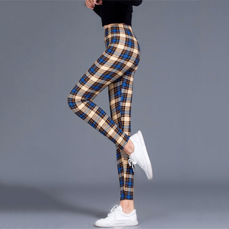 Women's Plus Size Plaid High-Waist Leggings