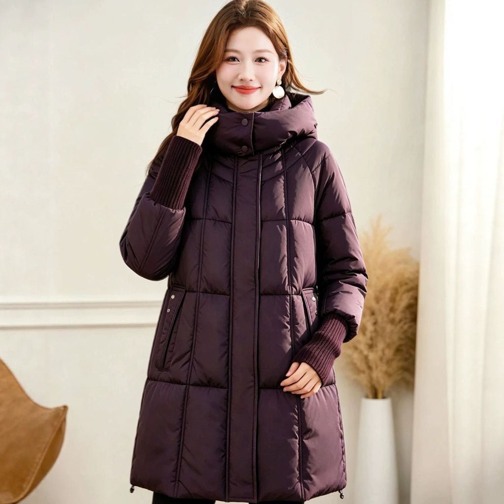 Women's Plus Size Hooded Mid-Length Puffer Jacket