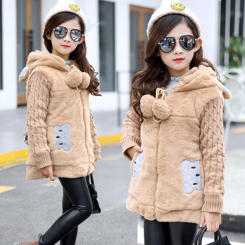 Girls’ Bear Faux-Fur Fleece Coat