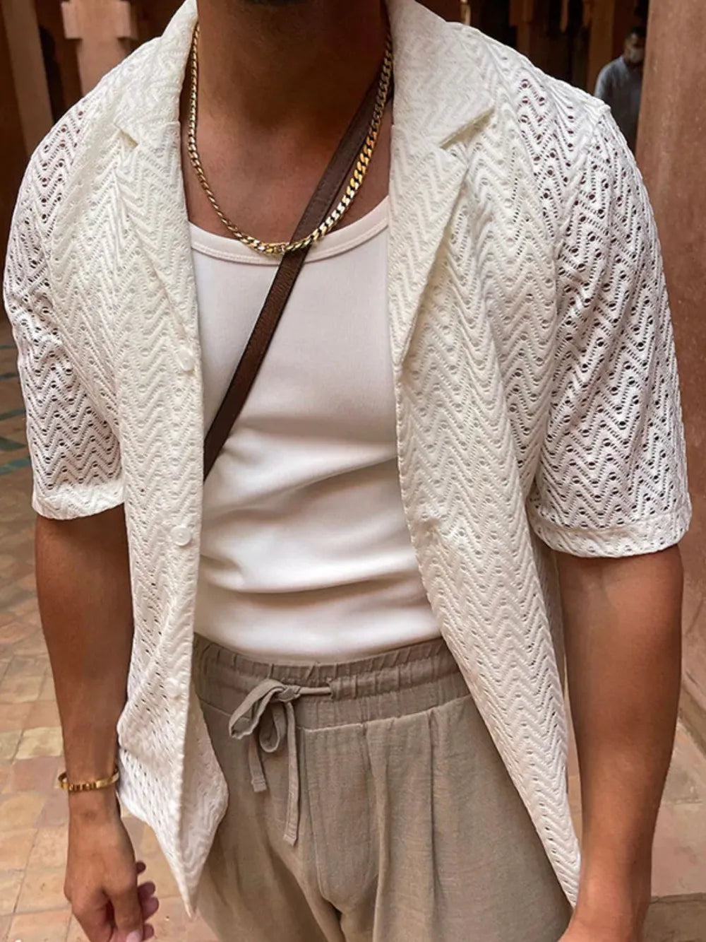 Men's Plus Size Herringbone Button-Down Knit Shirt