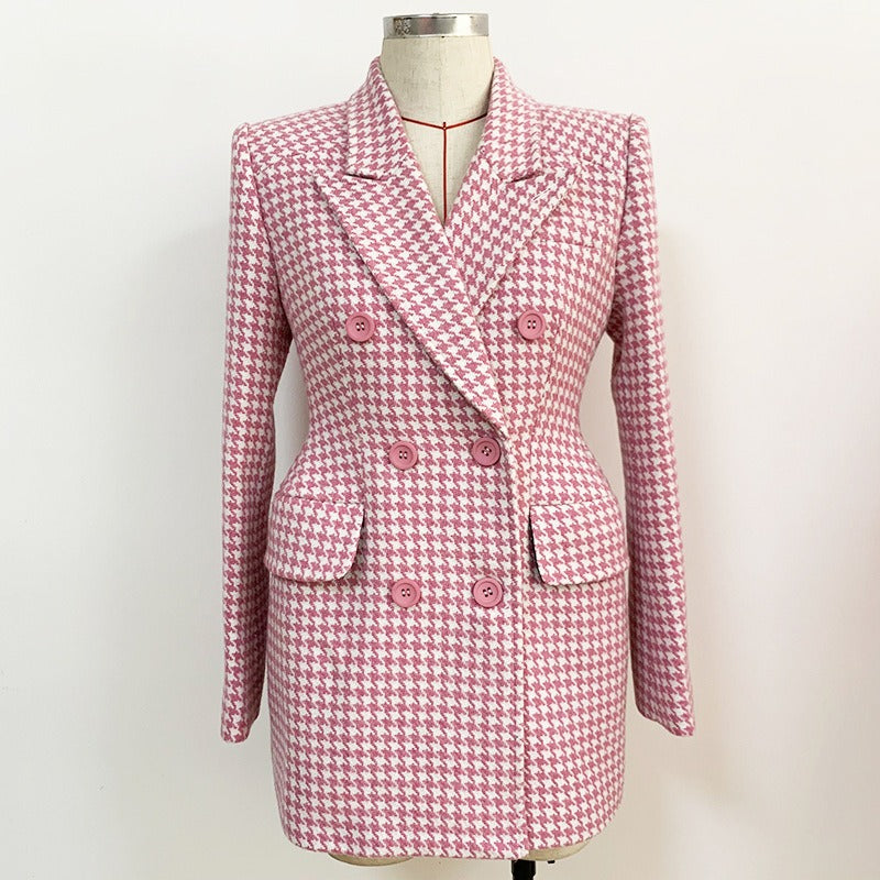 Double-Breasted Plaid Tailored Coat