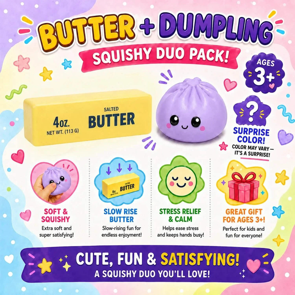 Squishy Dumpling & Butter Fidget Toy Set