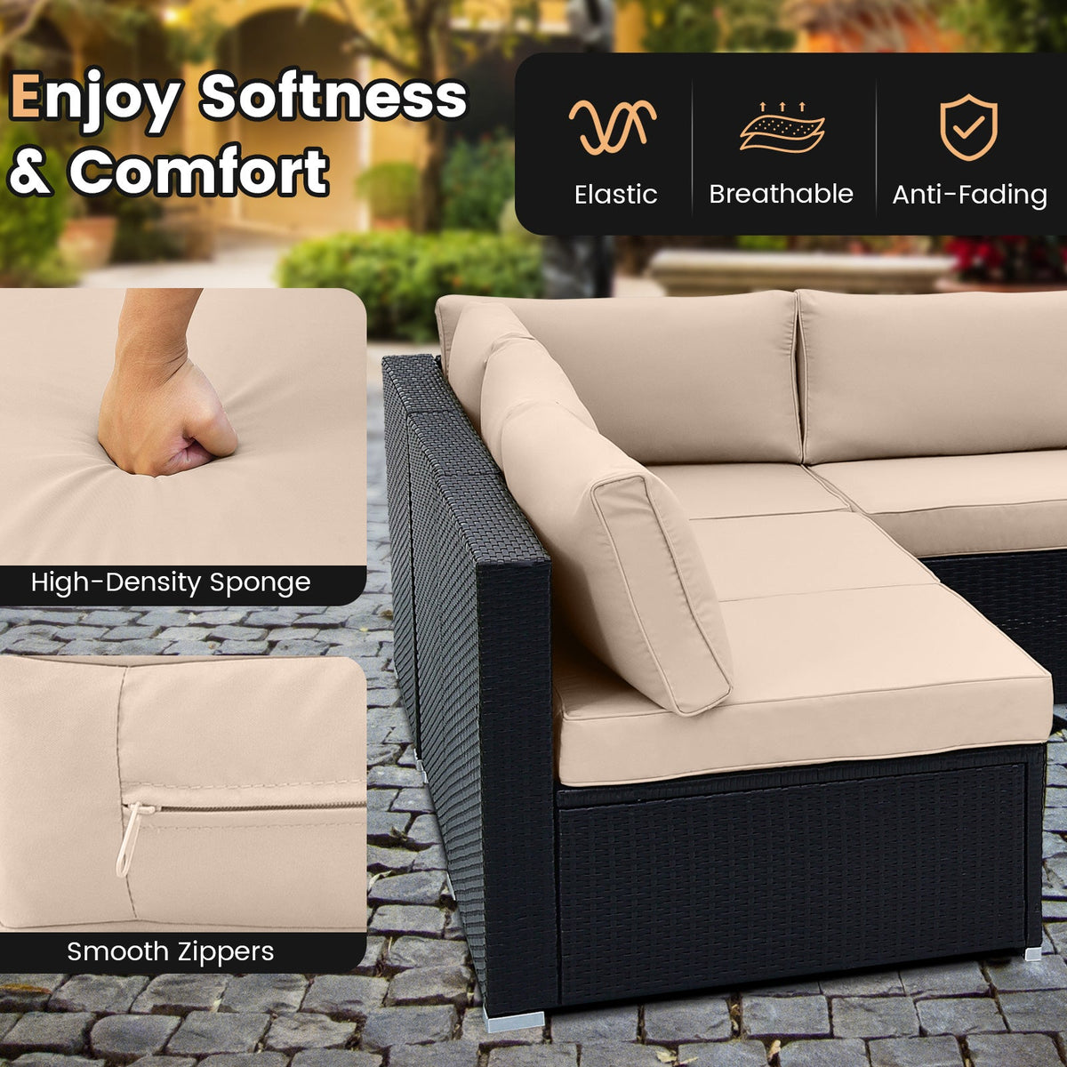 10 Piece Outdoor Wicker Conversation Set with Seat and Back Cushions