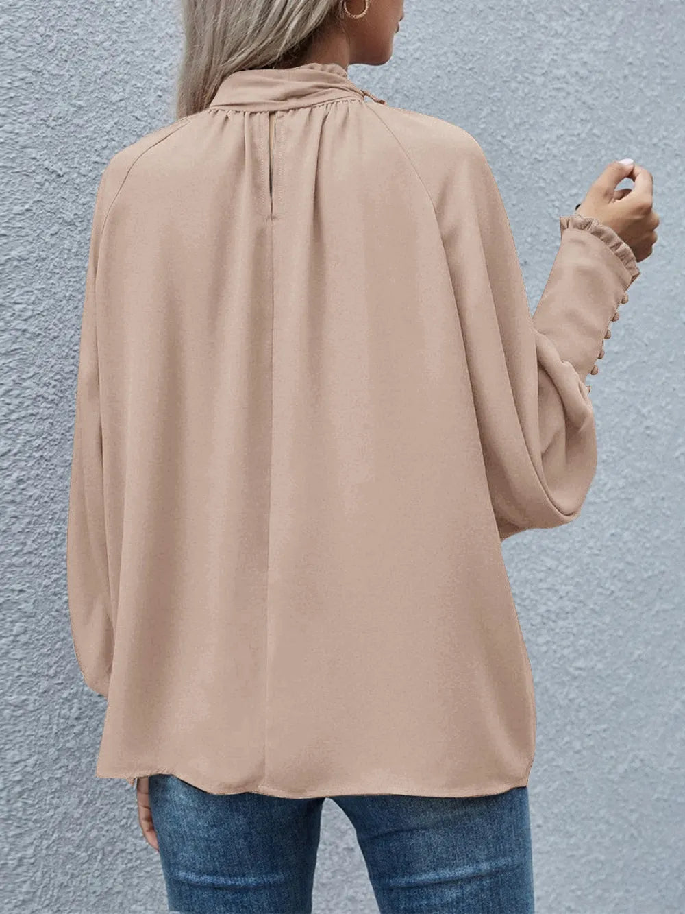Women's Tie-Neck Lantern-Sleeve Blouse