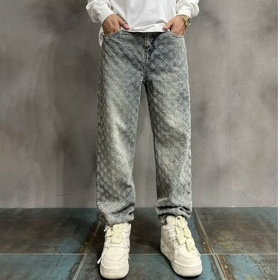 Men's Hip-Hop Print Wide-Leg Jeans
