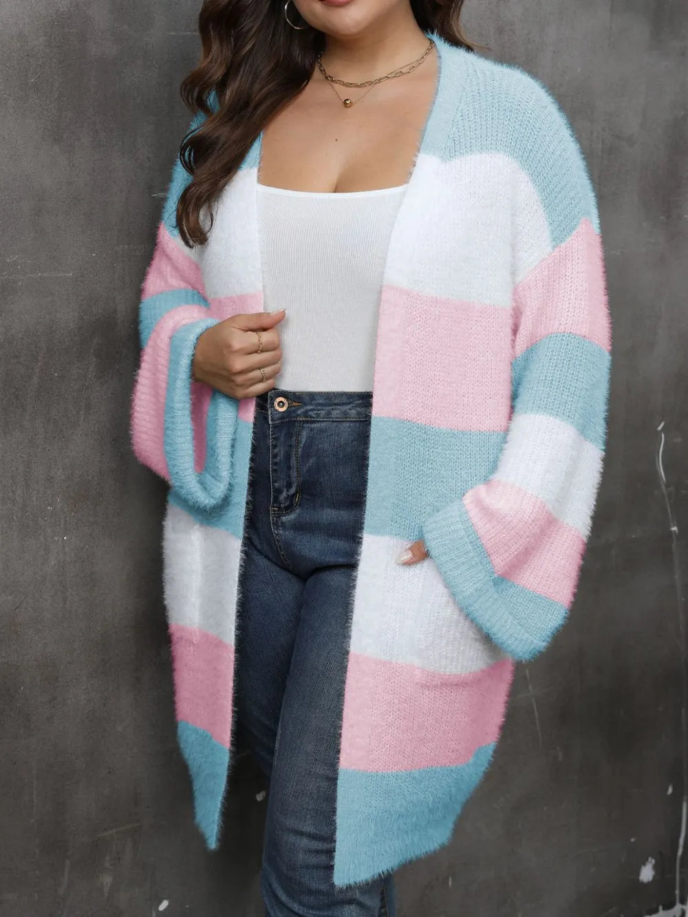 Women's Plus Size Open-Front Long Cardigan