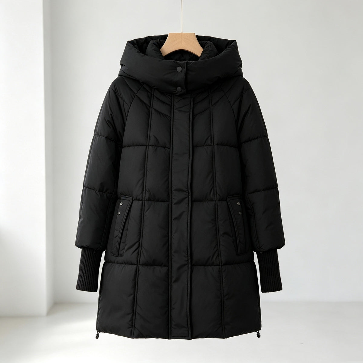 Women's Plus Size Hooded Mid-Length Puffer Jacket