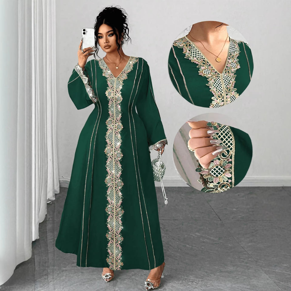 Women's Plus Size Lace Embroidered V-Neck Dress