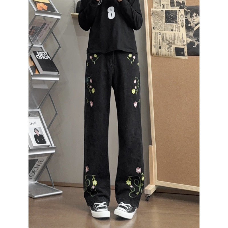 Embroidered Straight-Leg Jeans