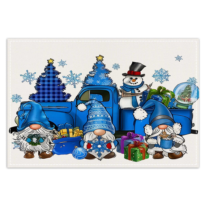 Blue Christmas Gnome Linen Placemat – 12 x 18 in