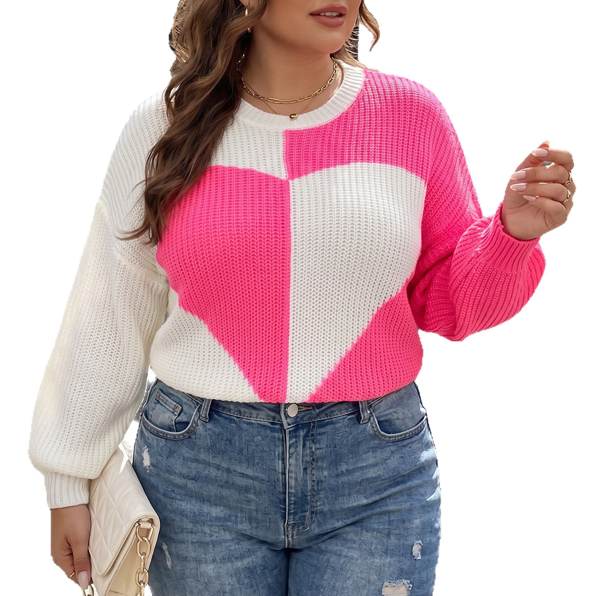 Women's Plus Size Heart-Patch Knit Sweater