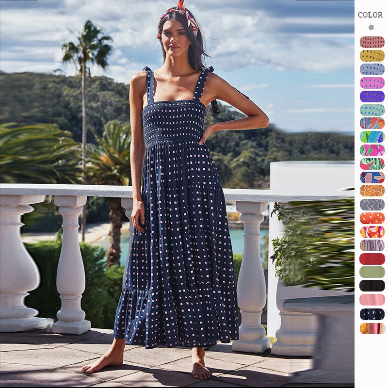 Printed High-Waist Pleated Maxi Dress