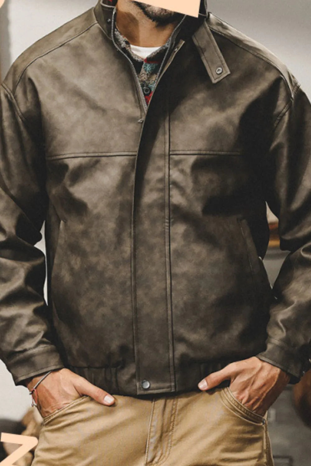 Men's Plus Size Stand-Collar Biker Jacket