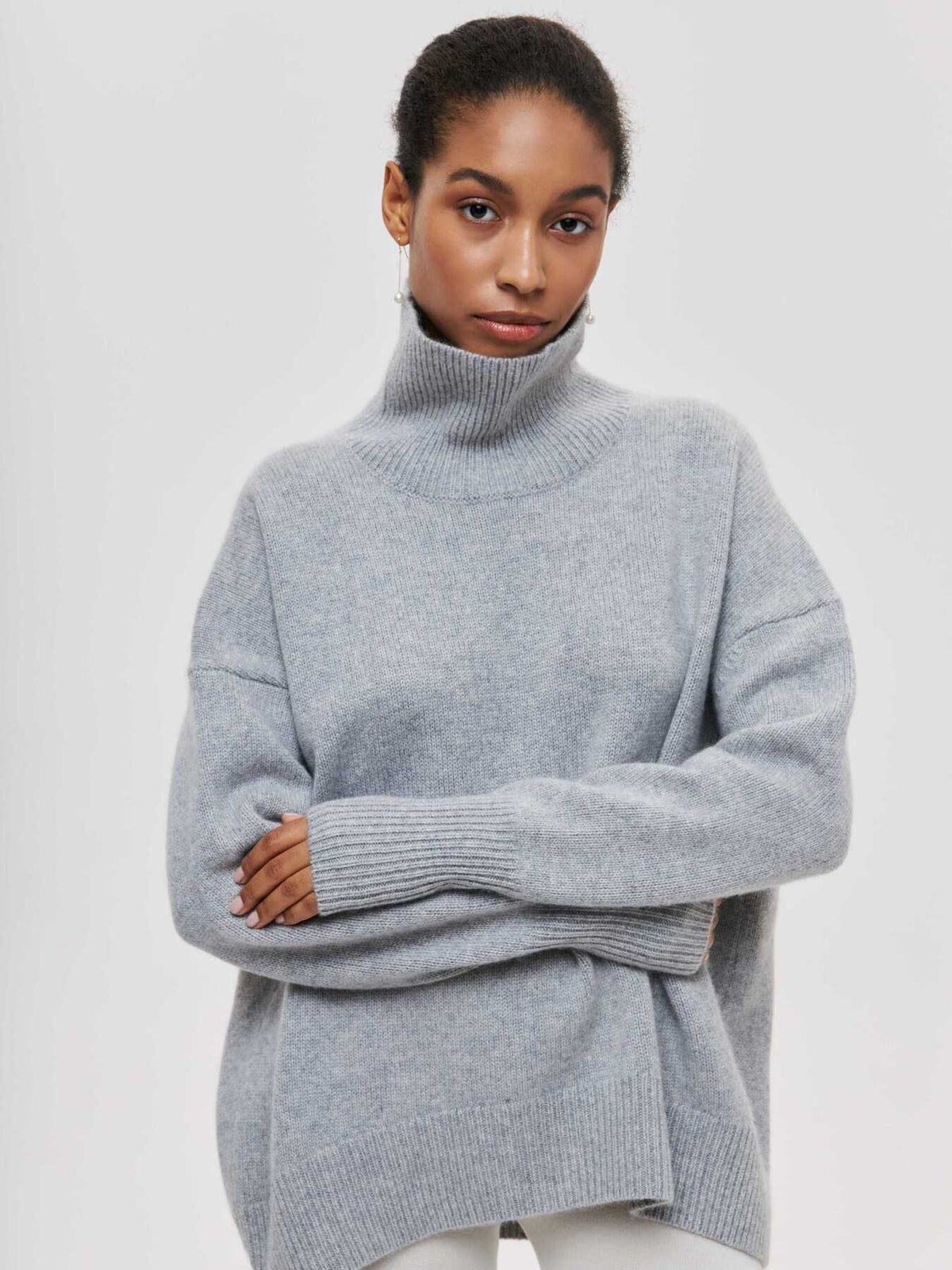 Relaxed Mock-Neck Knit Sweater