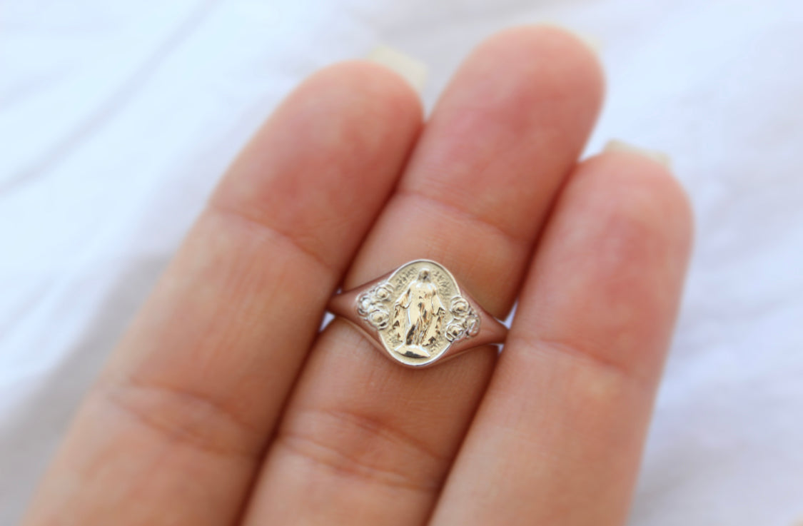 925 Sterling Silver Miraculous Medal Signet Ring