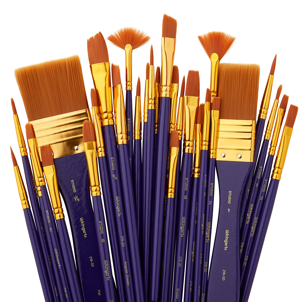 Studio Gold Nylon Acrylic & Watercolor Brush Set, 30 Pieces