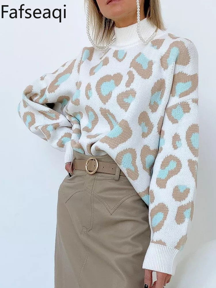Relaxed Leopard-Print Mock-Neck Sweater
