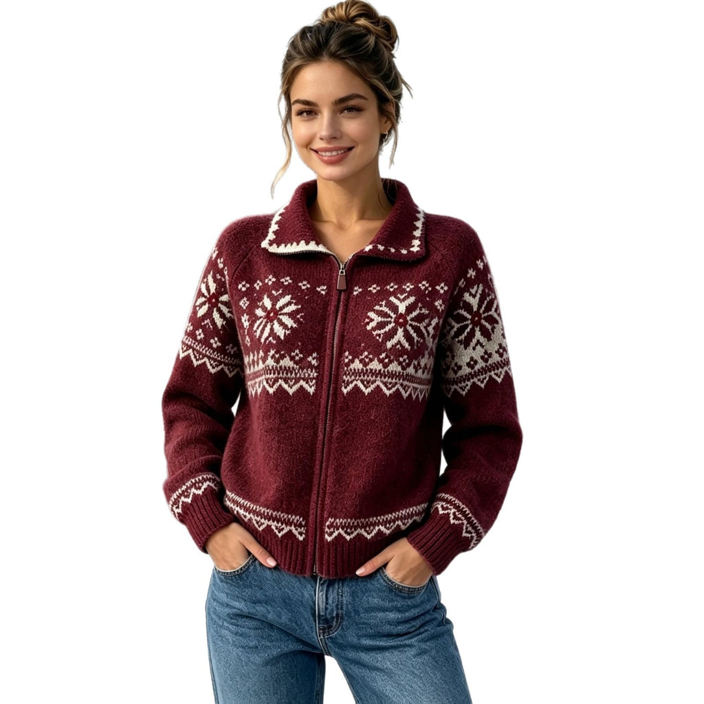 Turn-Down Collar Zip Sweater