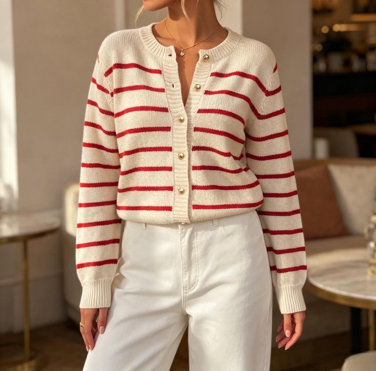 Women's Striped Loose-Fit Crewneck Sweater