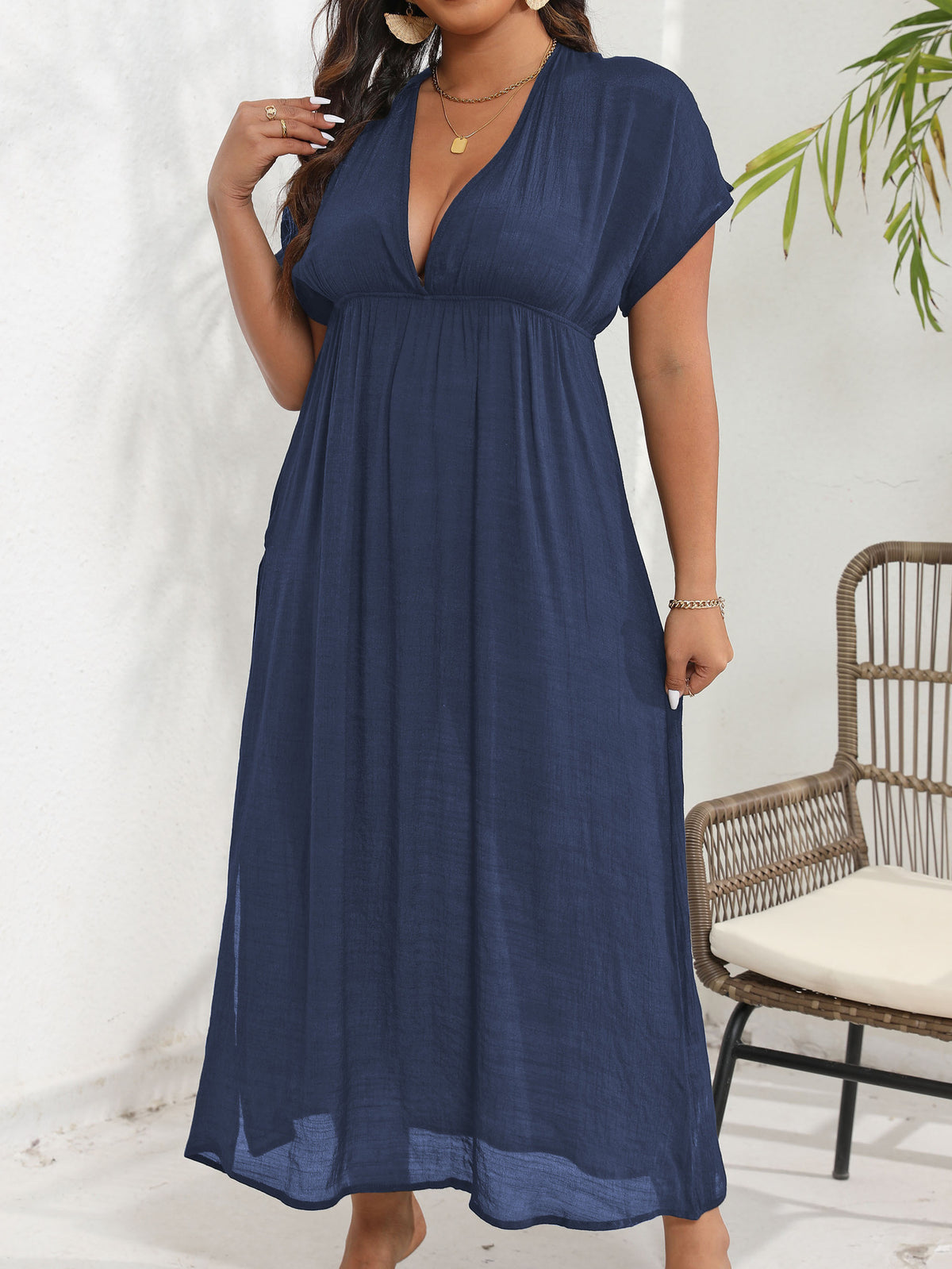 Women's Plus Size Split-Hem Fitted-Waist Maxi Dress